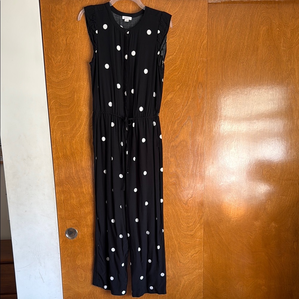 LOFT Black Sleeveless Jumpsuit Crew Neck